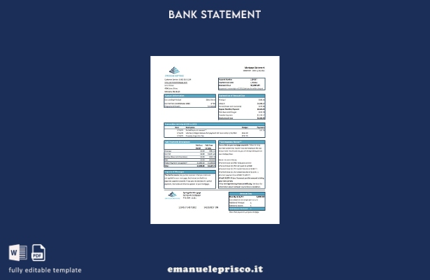 modello Excel di estratto conto bancario Springside Mortgage USA in stile verifi